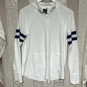 Belyn Key Women's Size Sm Sport Pullover White Navy Stripe Athleisure Like New